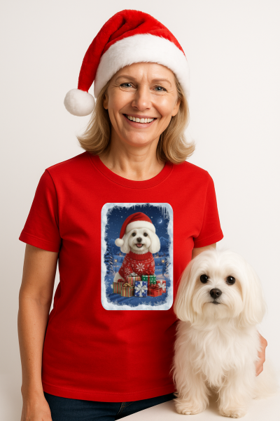 Vánoční tričko s Maltézským psíkem dámské