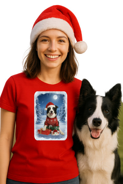 Vánoční tričko s Border kolií dámské